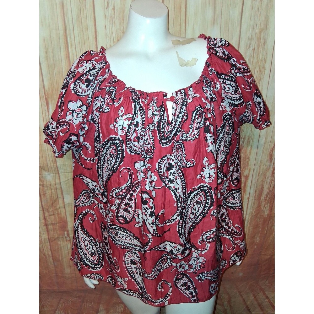 Croft & Barrow Multicolor Paisley Short Sleeve Blouse Sz L